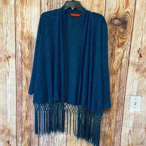 Cardigan Lorenza Blau 36 Uk-US Size L Blue with Glitter Mix  with Fringe on ends